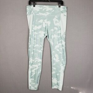 Under Armour Size XL Camo Print Athletic Leggings Aqua Blue Green Gym Workout
